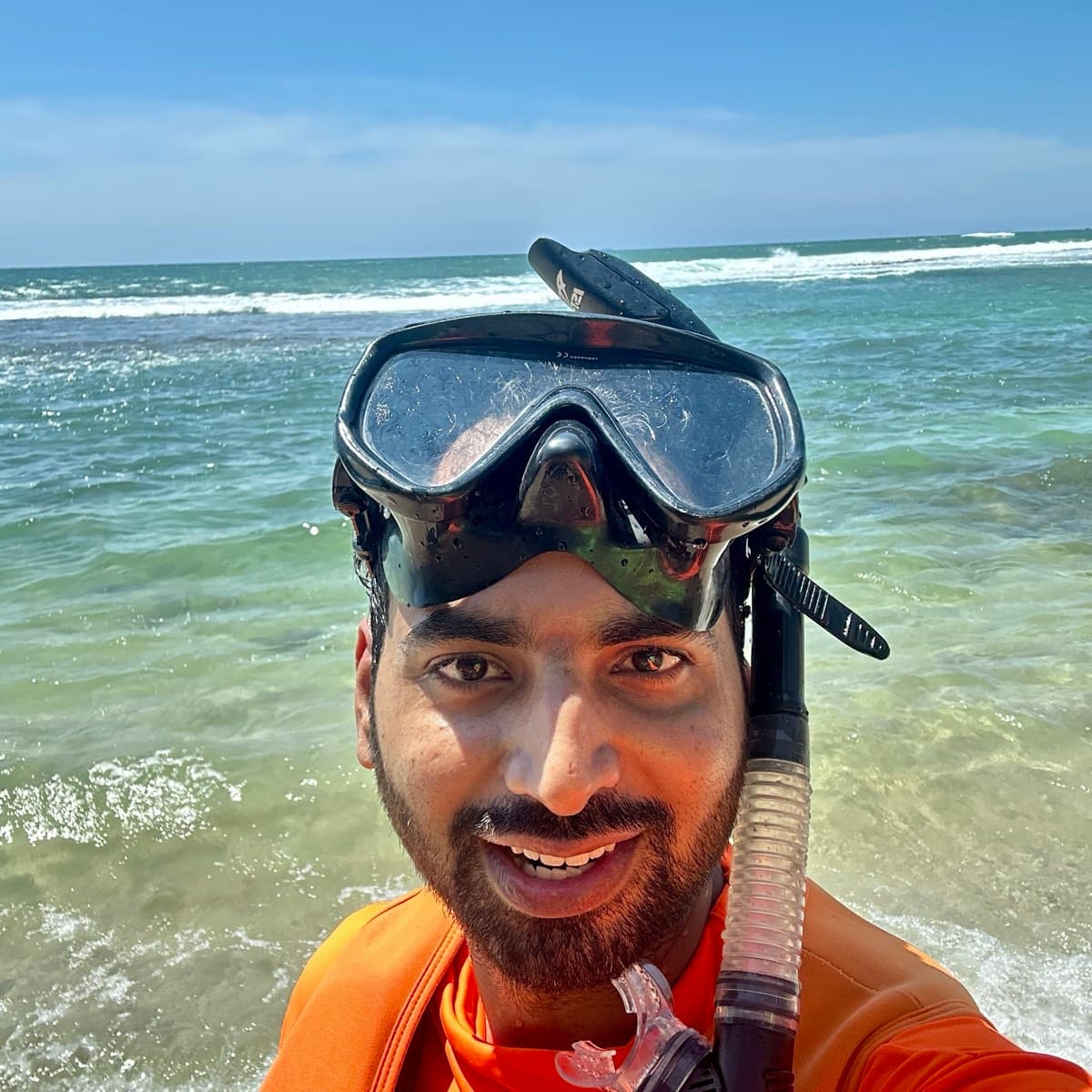 Robin Dhiman snorkelling off the coast of Sri Lanka